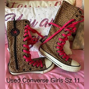 Used Girls Leopard Print High Converse Tennis Shoes Sz 11